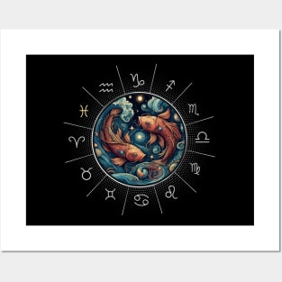 ZODIAC Pisces - Astrological PISCES - PISCES - ZODIAC sign - Van Gogh style - 5 Posters and Art